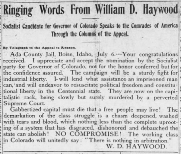 Haywood Accepts Nomination, AtR July 14, 1906