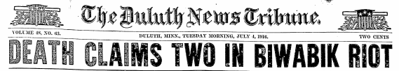 MN Miners, Headline-2 Killed in Biwabik, DNT, July 4, 1916