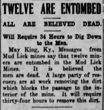 Twelve Miners Entombed in KY, Tulsa Dly, Sept 2, 1906