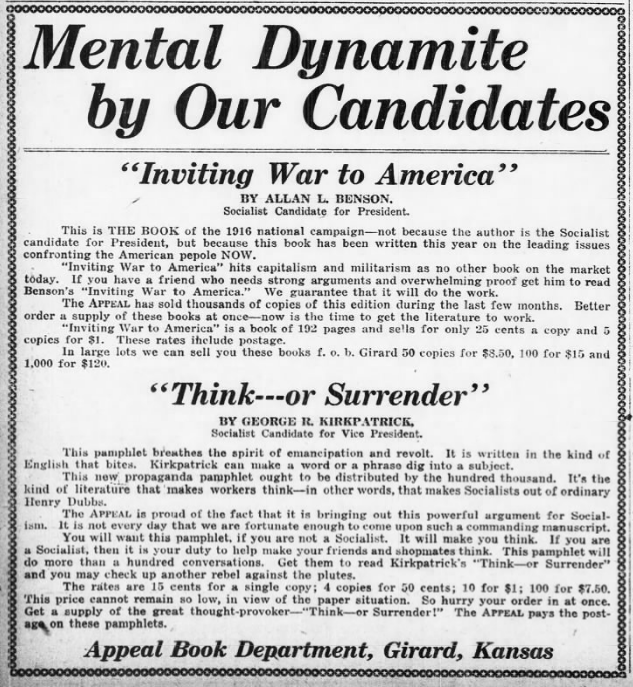Benson Kirkpatrick pamphlets for sale, AtR, Sept 23, 1916