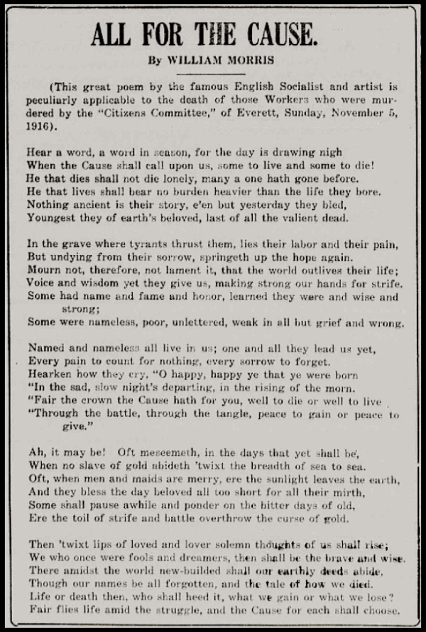 Everett Massacre, All for Cause, Morris, NW Worker, Nov 23, 1916