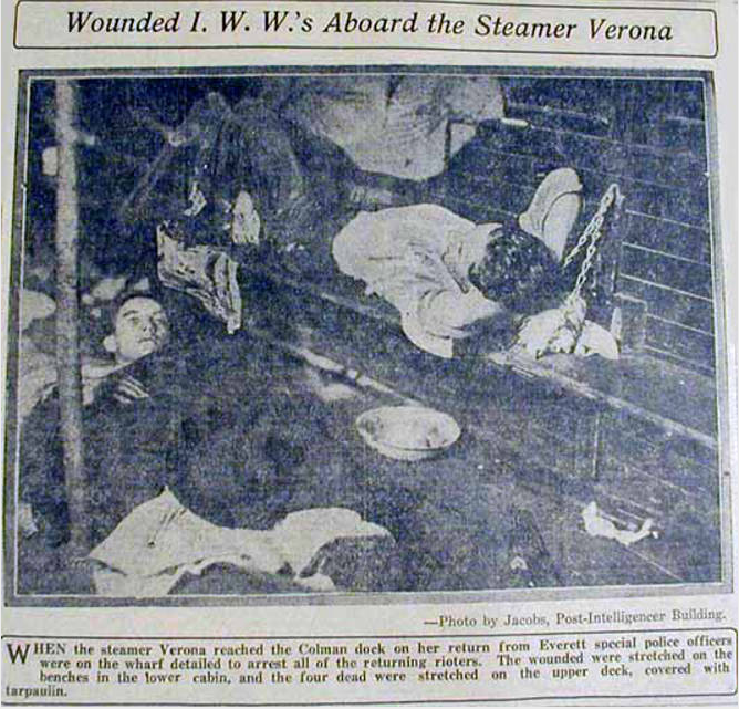 Everett Massacre, Wd IWWs on Verona, Stt P-I, Nov 6, 1916