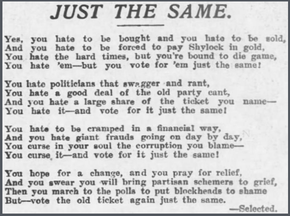Vote Old Ticket Poem, AtR, Nov 3, 1906