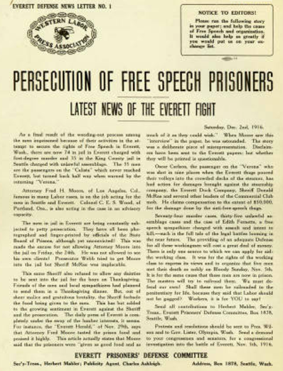 Everett Massacre, Defense News Letter No. 1, Dec 2, 1916