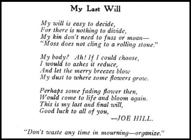 Joe Hill, My Last Will, ISR Dec 1916