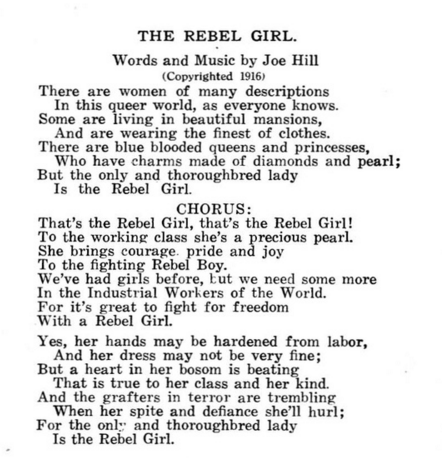 Joe Hill, Rebel Girl, lyrics, LRSB, 1916