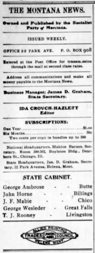 Montana News, MT SP, ED Ida Crouch-Hazlett, Dec 6, 1906