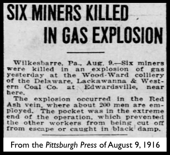 PN Miners Killed on Job, Pittsburgh Press, Aug 9, 1916