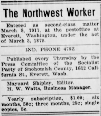 The Northwest Worker, published by Socialist Party of Snohomish County, Everett, WA, Sept 16, 1915