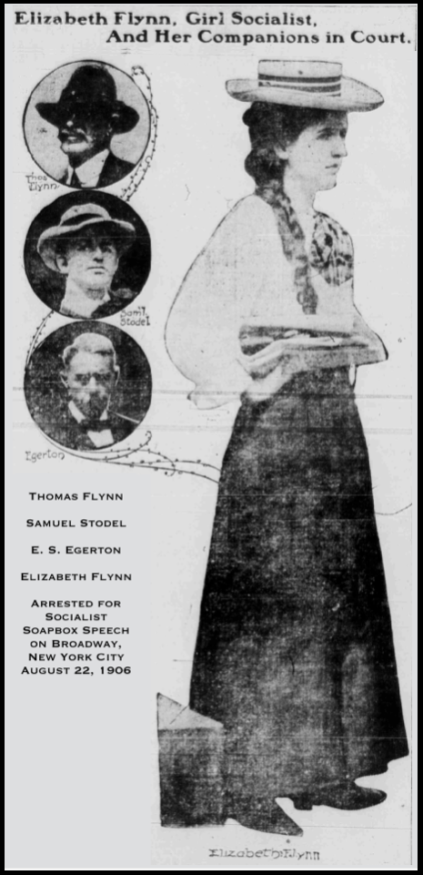 EGF, In court for street speaking, NY Eve Wld, Aug 23, 1906