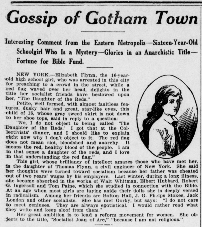 EGF, Socialist Schoolgirl, Article Cameron Co Press PA, Oct 25, 1916