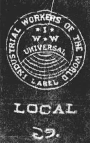 IWW Logo on Local 69 banner, Deseret Evening News, Aug 13, 1913