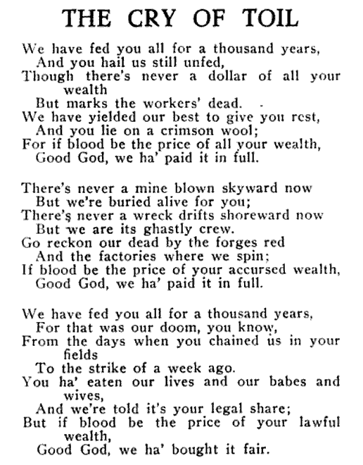 Cry of Toil, "We Have Fed You All" ISR May 1917