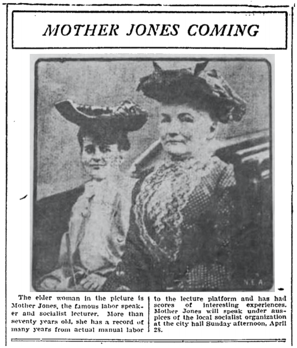Mother Jones, Mrs Max Hayes, Fort Worth Telegram, Apr 26, 1907
