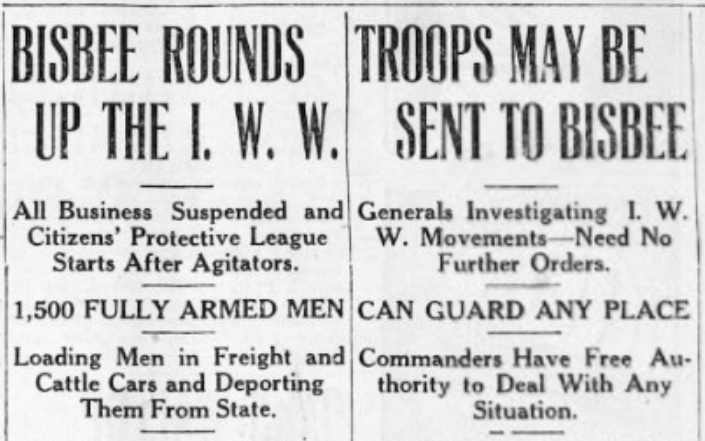 Bisbee Deportation, Rounds Up IWW, Ogden Std, July 12, 1917