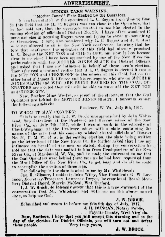 MJ, Beckley Messenger, Ad p2, July 10,1917