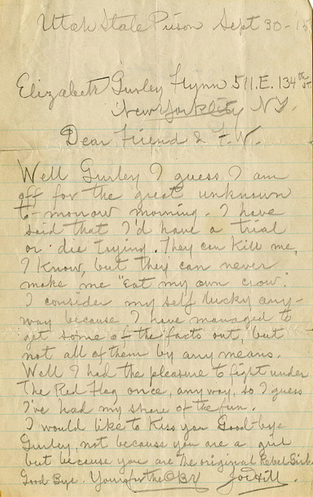 Joe Hill to Elizabeth Gurley Flynn, Sept 30, 1915