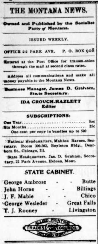Montana News, Helena, MT SP, Editor Hazlett, Sept 26, 1907