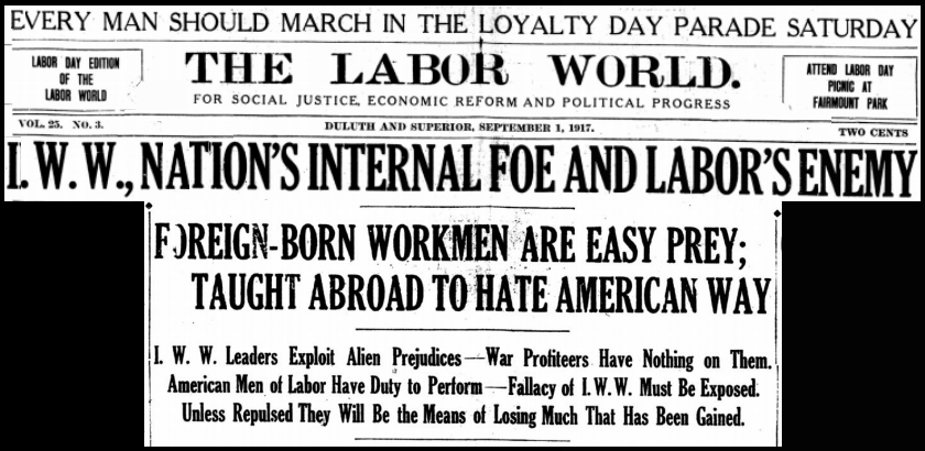 WWIR IWWR Labor's Enemy, Labor World, Sept 1, 1917