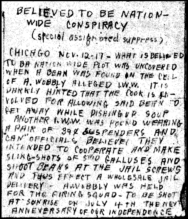 WWIR, IWW Chg Cook Co Jail Can Opener text, Nov 15, 1917