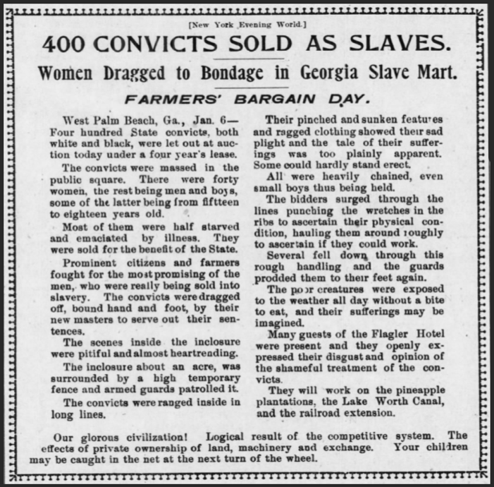 Convict Slaves Sold in Georgia, AtR, Jan 22, 1898