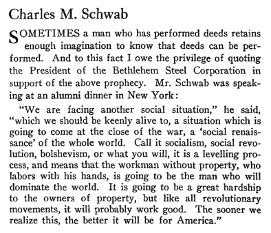 Charles M. Schwab on Socialism, Liberator, March 1918