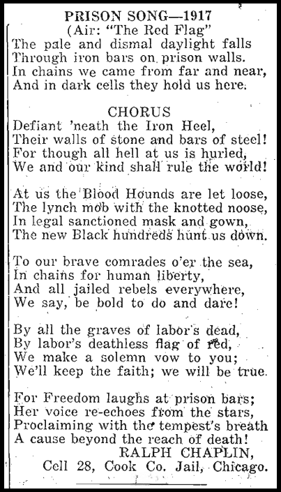 Prison Song by Ralph Chaplin, OH Sc, Mar 10, 1918