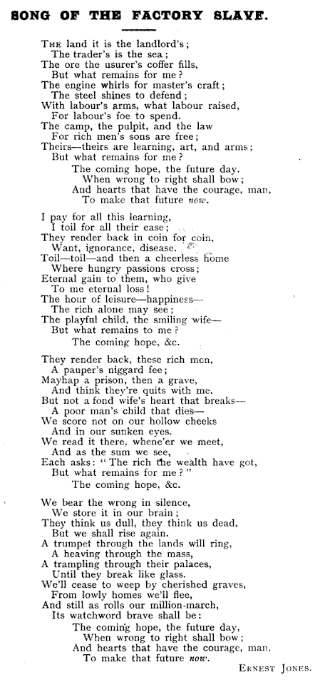 Song of Factory Slave by Ernest Jones, ScDem Apr 1898