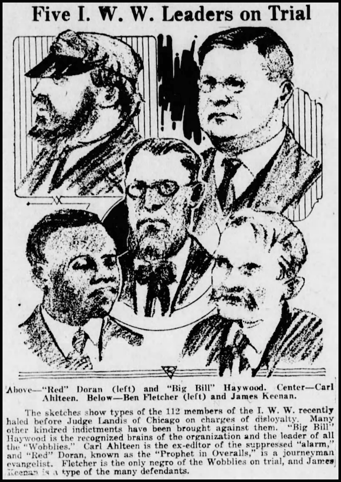 Chg IWW Trial, Doran, BBH, Ahlteen, Fletcher, Keenan, Altoona TX PA, Apr 8, 1918