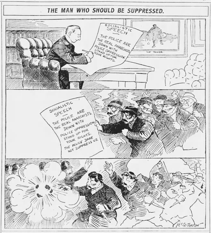 DRW, Socialists, Anarchists, NYC Bomber, Chg Tb p1, Mar 30, 1908