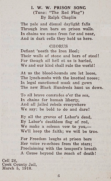 IWW Songs, 14th, Gen Def Ed, LRSB, Prison Song, April 1918