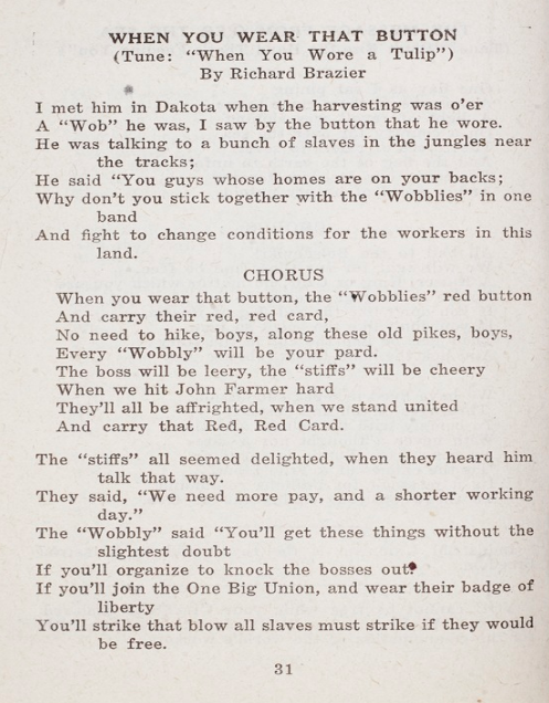 IWW Songs 14th ed, Wear That Button, Brazier, Apr 1918