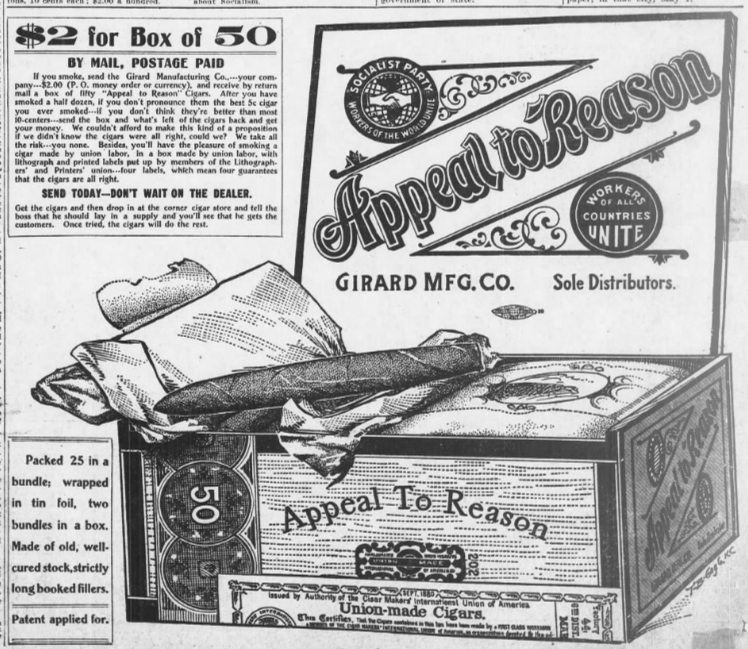 Appeal to Reason Cigars, AtR p4, Mar 28, 1908