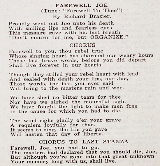 Farewell Joe by Brazier, IWW Songs, LRSB, Apr 1918