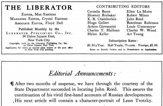 John Reed Found, Liberator p3, May 1918