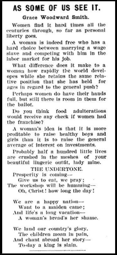 On Women and Liberty by Grace Woodward Smith, Socialist Woman, May 1908