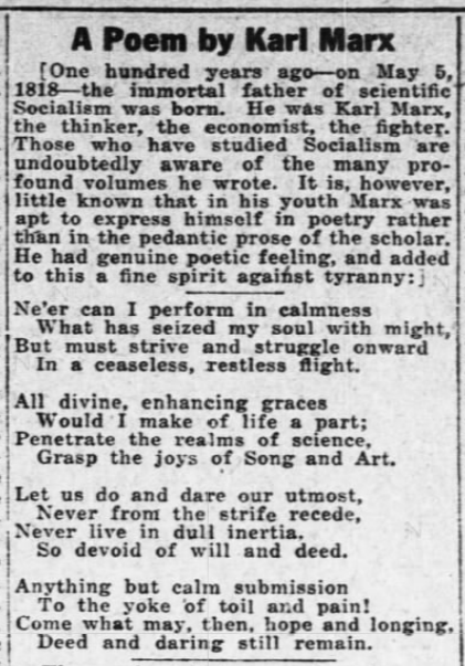 Poem by Marx, AtR p4, May 4, 1918