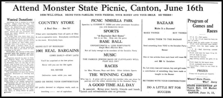 EVD, Monster State Picnic, Canton June 16, OH Sc, June 11, 1918
