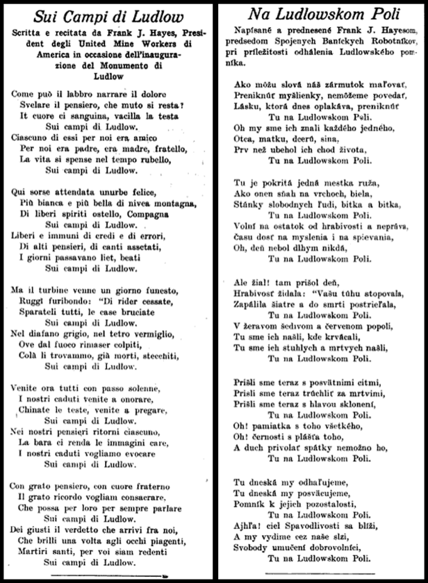 POEM by Hayes, Italian Slovak, re Ludlow, UMWJ, June 13, 1918