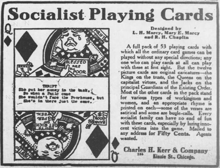 Socialist Playing Cards, L n M Marcy, Chaplin, AtR p2, June 20, 1908
