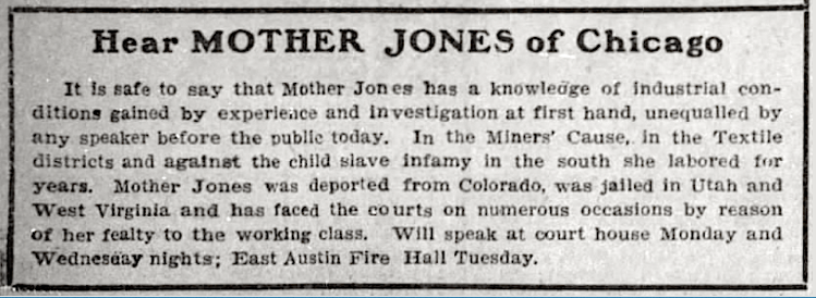 Mother Jones to Speak in Austin, Statesmen, June 15, 1908