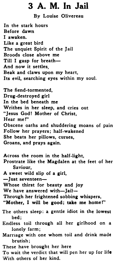 I Poem-3 AM in Jail by Louise Olivereau, Mother Earth Bulletin p6, Apr 1918