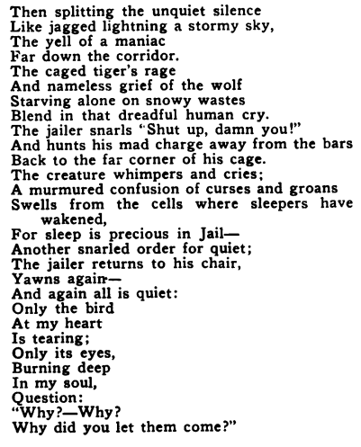III Poem-3 AM in Jail by Louise Olivereau, Mother Earth Bulletin p7, Apr 1918