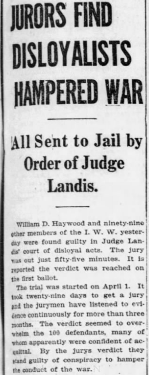 IWW Guilty, All to Jail, Chg Tb p1, Aug 18, 1918