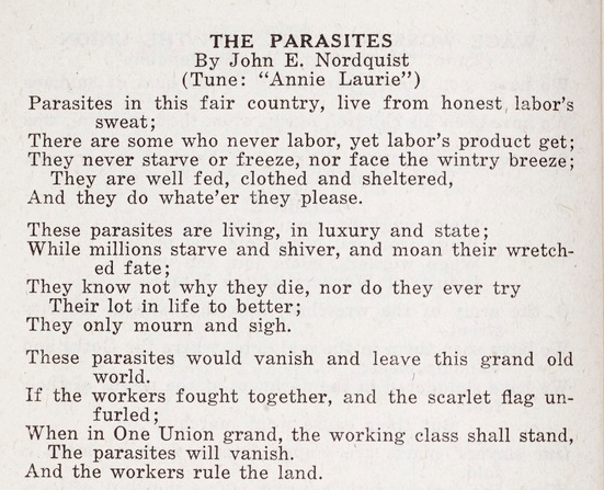 IWW Songs, Parasites by John E Nordquist