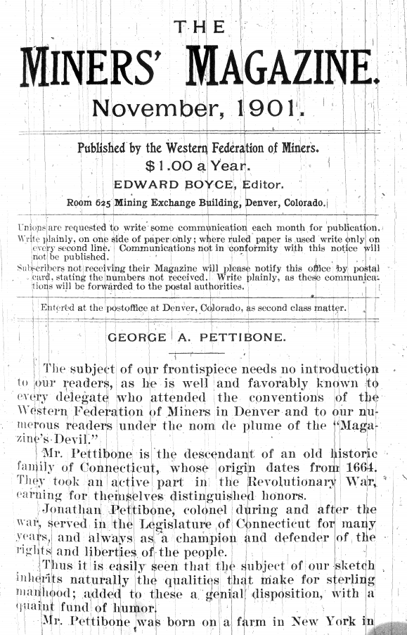 Pettibone, Text 1, Miners Magazine, Nov 1901, Darrow Collection