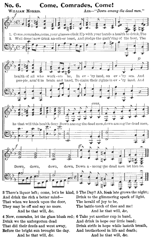 Socialist Songs, "Come Comrades Come" by Morris, Kerr 1901