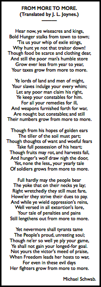 Poem, Michael Schwab, More to More, London Soc Dem p321, Oct 1898