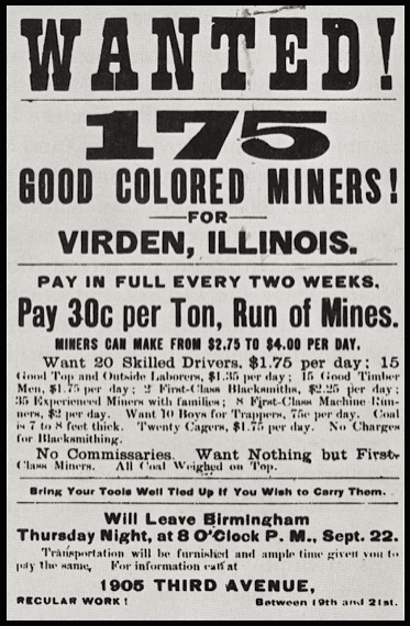 Virden Massacre, Wanted Colored Miners, Poster ab Sept 19, 1898