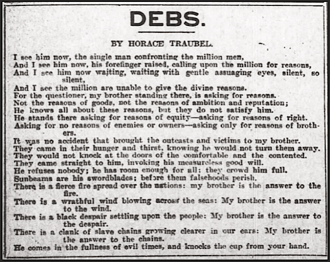 EVD Poem Debs by Horace Traubel, AtR p6, Nov 21, 1908